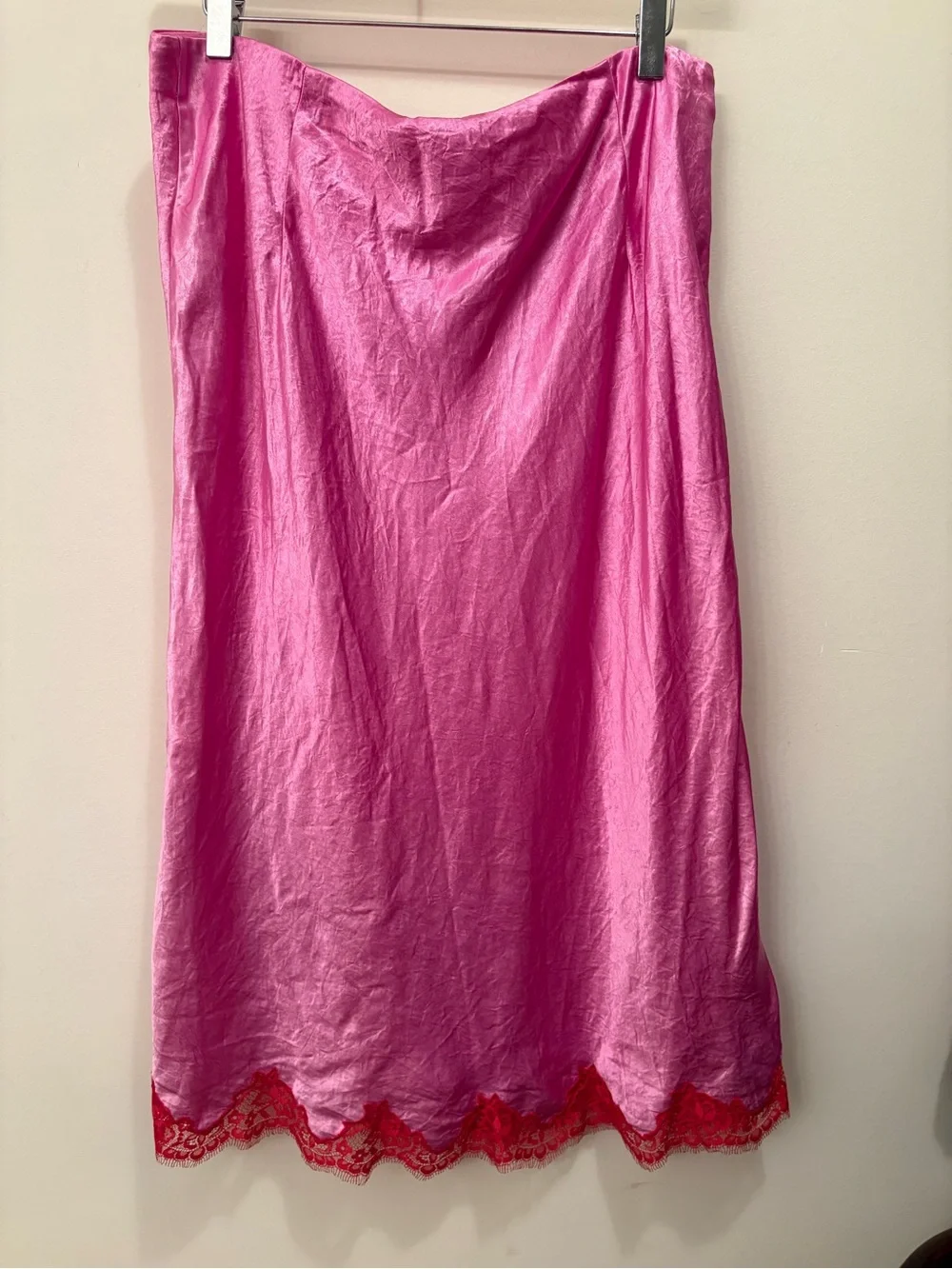 J. Crew Gwen Lace Trim Satin Midi Skirt Size Large